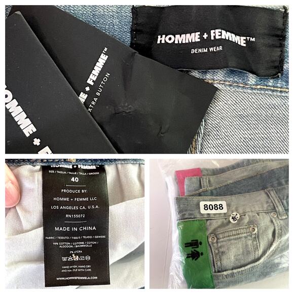 Homme + Femme NEW Tesla Skinny Blue Jeans Sz 40 Green Pink Gradient Logo Ribbon - Picture 10 of 10